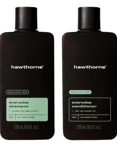 Hawthorne Men's Everyday Shampoo and Conditioner Set. Sulfate Free Shampoo and Conditioner with Pure Avocado Oil and Coconut Oil For Stronger, Healthier Hair. Mint and Eucalyptus Scent. 8 fl. oz each.