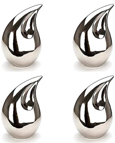 4 Pcs Unique Silver Teardrop Small Keepsake Cremation Urns for Human Ashes Adult for Both Male and Female, Mom Dad Son Women Men Mini Urns,Funeral Small Earns for Ashes with Velvet Bags 3 Inch Size