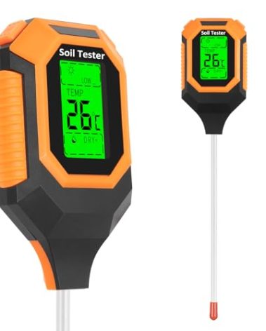 4-in-1 Soil Moisture Meter Digital PH Meter/Soil Moisture/Plant Temperature/Sunlight Intensity, Backlight LCD Display, Soil Test Meter for Garden, Lawn, Plant Care, Farm and Indoor Outdoor Plants