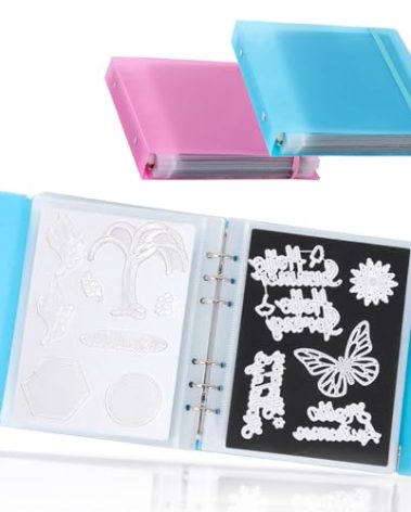 UNIMEIX 24 Pcs Magnetic Sheets for Die Storage with Blue and Pink Binder Covers, Stamp and Die Storage Pockets Storage for Card Making Supplies(0.8 mm Thickness)