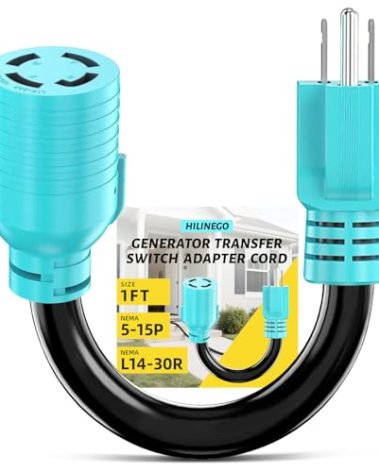 HILINEGO NEMA 5-15P to L14-30R Generator Power Adapter Cord, Household 15Amp to Generator Lock in 30Amp Adapter Cord, Heavy Duty STW 10 Gauge, 12inch, ETL Listed