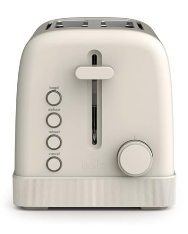 bella 2 Slice Toaster, 6 Setting Shade Control w Reheat, Cancel, Bagel & Defrost Buttons, Removable Crumb Tray, Anti Jam & Auto Shutoff, Auto Centering Guides & Cord Wrap, 900 Watt, Oatmilk