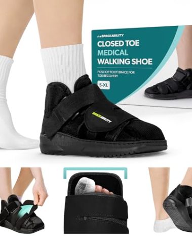 BraceAbility Closed Toe Medical Walking Shoe - Lightweight Broken Toe Cast Boot, Fractured Foot Brace for Metatarsal Stress Fracture, Post-op Bunion, Hammertoe Recovery - For Men or Women (S)