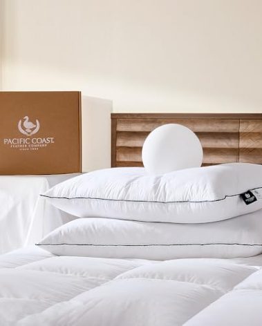 Pacific Coast Pillows Queen Size Set of 2, Goose Feather Down Pillow for Sleeping, Classic Diamond Pattern Hotel Pillow for Side Sleepers and Back Sleepers
