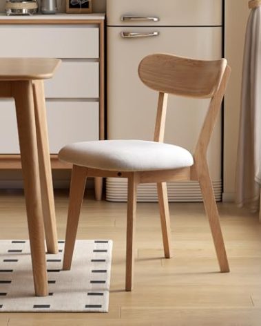100% Solid Wood Upholstered Dining Chairs, Mid Century Modern Oak Dining Chairs with Curved Back Design with Butterfly Wing Shape for Kitchen, Dining Room, Restaurant (1, Log Color-Beige Cushion)