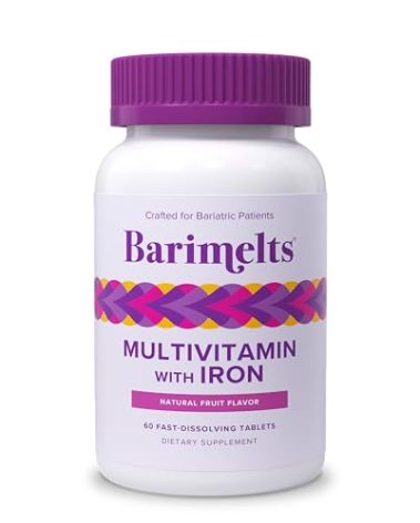 BariMelts Bariatric Multivitamin with Iron, 60 Fast-Dissolving Tablets (1-Month Supply), Sugar-Free Bariatric Vitamins for Women, Natural Fruit Flavor​