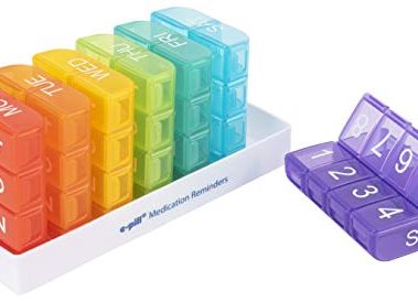 e-Pill 8 Times a Day x 7 Day Weekly Pill Organizer, Vitamin and Medicine Box - Multicolor