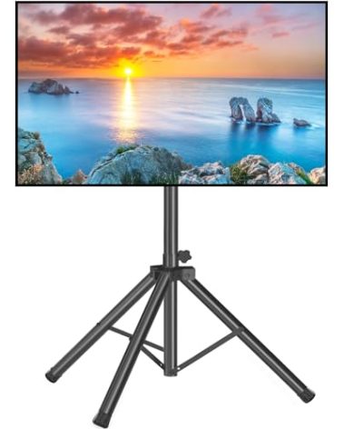 Rfiver Tripod TV Stand, Portable TV Stand Mount for 37-80 Inch LED LCD OLED Flat/Curved Screen TVs, Height Adjustable Display Floor TV Stand, Foldable MonitorTV Stand, Holds Up to 110lbs