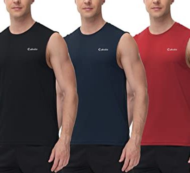 Cakulo Mens Sleeveless Muscle Workout Shirts Quick Dry Gym Athletic Running Tank Tops Pack Swim T Shirt Black/Navy/Red 2XL