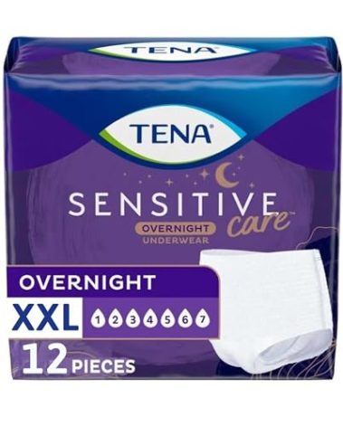 TENA Sensitive Care Overnight Incontinence Underwear for Women, XXLarge, 12 Count (New Sizing)
