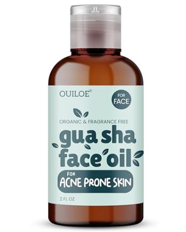 Gua Sha Oil for Face - Lymphatic and Anti Aging Facial Oil for Gua Sha Massage - Safe for Acne Prone Skin - Organic, Non Comedogenic, Fragrance Free, Lightweight - Use with Guasha Facial Tools, 2oz