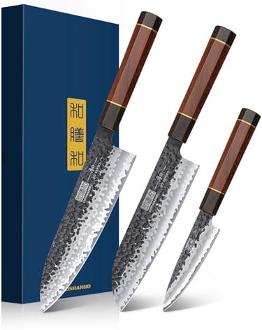 HOSHANHO 3 Pieces Knife Set, Professional High Carbon Steel Kitchen Knives Set, Ultra Sharp Japanese Chef Knife Set with Ergonomic Handle & Gift Box
