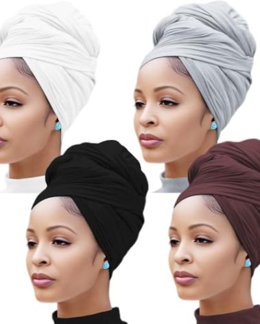 Nonbongoy 4PCS Head Wraps for Black Women Stretch Headwraps Large Hair Wraps Hijab Scarves for Muslim Head Scarf Turban Headbands