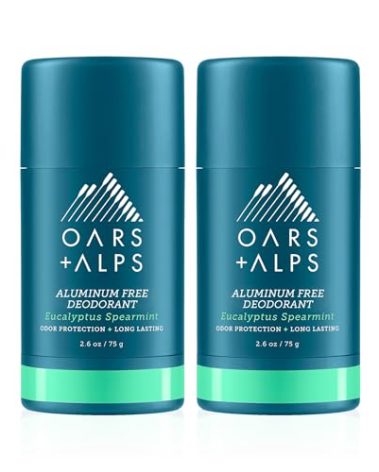 Oars + Alps Aluminum Free Deodorant for Men and Women, Dermatologist Tested and Made with Clean Ingredients, Travel Size, Eucalyptus Spearmint, 2 Pack, 2.6 Oz Each