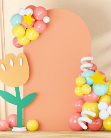 OMKSIH Spandex Arch Cover - Peach Wedding Arch Stand - 7.2 FT Stretchy Backdrop for Baby Shower