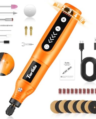 Tarlido Cordless Rotary Tool Kit, 3.7V 2.0Ah Rechargeable Battery, 18000RPM 5-Speed Multi Power Carving Tools, 31Pcs Accessories, Engraving, Sanding, Grinding, Polishing, Carving, Etching, DIY-Orange