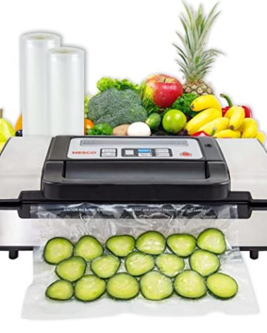 Nesco Deluxe Food VS-12 Vacuum Sealer, 130 Watts, Kit Bags & Viewing Lid, Compact, Silver