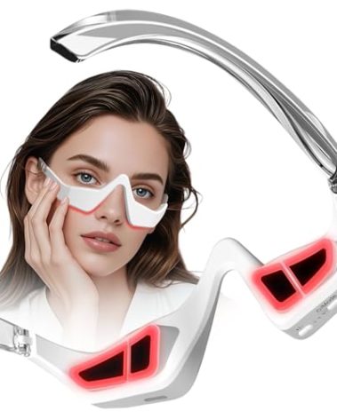 Under Eye Red Light Therapy, 4 Modes Red Light Under Eye Therapy Glasses Microcurrent Eye Massager, Red Light Therapy for Eyes Bags Dark Circles Puffiness Wrinkles Fine Lines, Relieving Eye Fatigue