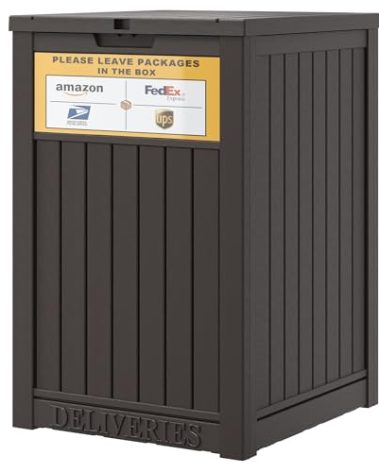 LHBGO Package Delivery Box for Outside with Sign, 48 Gallon Storage with Lockable Secure, Large Double Wall Resin Outdoor Package Delivery Waterproof