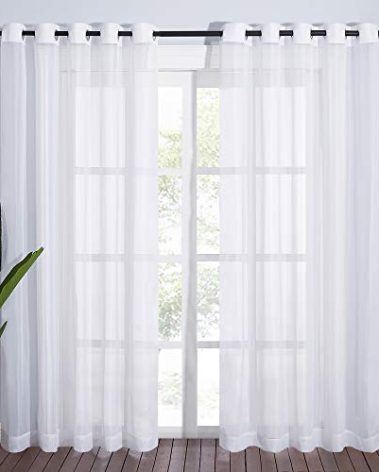 NICETOWN Voile Sheer Curtains for Windows, Grommet Elegant Airy Lightweight Textured Window Treatment for French Door/Bedroom/Living Room, White, W70 x L72, 1 Pair