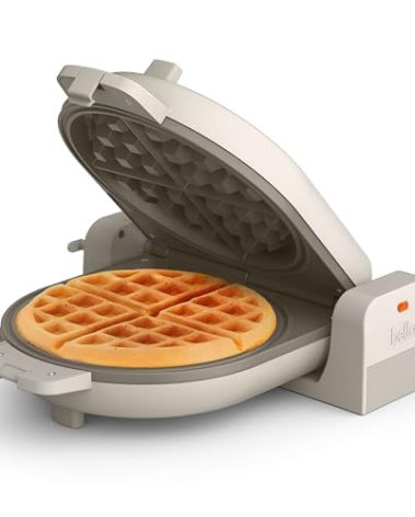 bella Flip-n-Store Waffle Maker with EverGood™ Ceramic Nonstick Coating, Fits-anywhere™ Kitchenware, Power Indicator Light, Cool Touch Handle & Cord Wrap, 7” Wide & 1" Deep Plates, 1000 Watt, Oatmilk