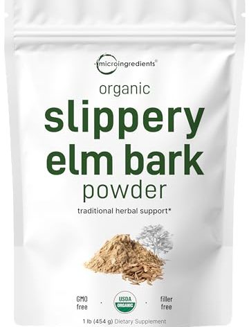 Micro Ingredients Sustainably US Grown, Organic Slippery Elm Bark Powder, 1 Pound (648 Servings), Helps Soothe The Throat and Coughing, No Irradiated, No Contaminated, No GMOs, Pet Friendly