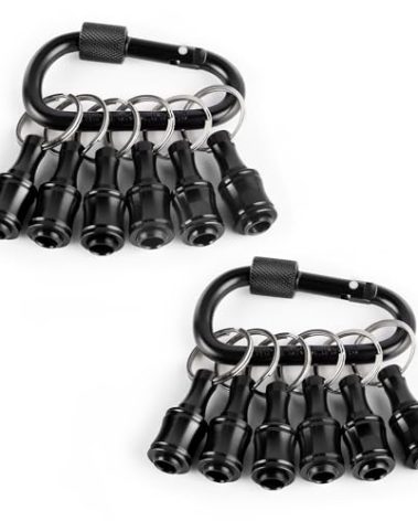 Valkynos 12Pcs Bit Holder Key Chain, Drill Bit Holder for 1/4 Hex Shank Bits, Impact Bit Holders for Screwdriver Bit Set Flexible Drill Bit Extension, w/Black Carabiner Gifts for Men
