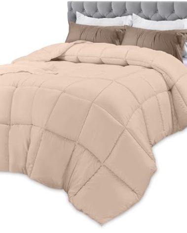 Utopia Bedding Comforters Queen Size, All Season Duvet Insert, Down Alternative Box Stitched Bed Comforter with Corner Tabs, Machine Washable (Beige)