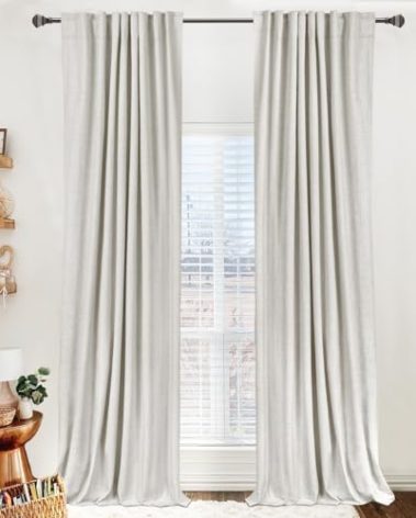 100% Blackout Shield Linen Blackout Curtains for Bedroom 92 Inches Long, Back Tab/Rod Pocket Living Room Drapes, Thermal Insulated Blackout Curtains 2 Panels Set, 50" W x 92" L, Beige