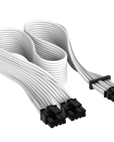 Corsair Premium 600W PCIe 5.0 / Gen 5 12VHPWR PSU Cable - Fits Type-4 PSUs via Dual 8-pin PCIe - 12+4pin Connector - Mesh Paracord Sleeving - White