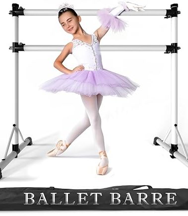 New & Improved 4 Ft Steel Double Ballet Barre with Carry Bag and Beginner Guide,Adjustable&Portable Ballet Barre for Home and Gym,Quality Ballet bar Anti-Wobble,Stretching Dance bar (Steel, White)