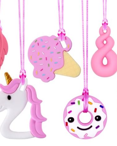 Sensory Chew Necklaces for Girls, 6 Pack Autism Teething Necklace Chew Toys Sensory for Kids with ADHD or Special Need, Silicone Chewable Necklaces Reduces Chewing Fidgeting for Children Adults Chewer