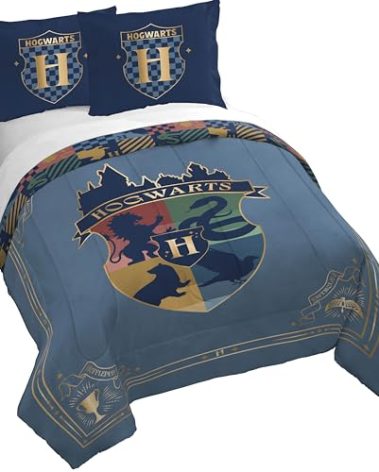 Jay Franco Duvet Cover Set – 3 Piece Comforter Cover and Sham Set, Super Soft Cozy Kids Bedding (Insert Not Included) Blue - Harry Potter, Queen