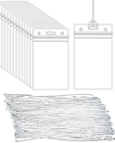 50 Pcs Clear Luggage Tags Bag Tags Holder Identification ID Card Badge Holder with 50 Pcs Clear Luggage Tag Loop Straps for Business Travel and Office Supplies