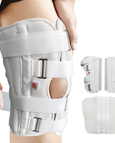 Azmec Straight Leg Brace Tri-Panel Orthopedic Knee Immobilizer 12" Long Adjustable Side Panels Knee Splint – Lightweight Universal Leg Brace for Adolescent, Women and Men - White