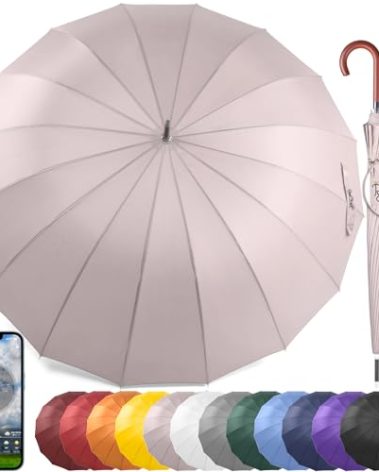 Royal Walk Windproof Umbrella Black Large 54 Inch Automatic Open for 2 Persons Stormproof for Men Women Classic Wooden Handle Lightweight Waterproof Durable Strong 16 Ribs Golf Unisex 120cm (Beige)