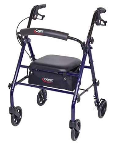 Carex Steel Rollator Walker with Seat and Wheels, Rolling Walker for Seniors, Supports 350lbs, For 5'0" to 5'8", Adult Rollator for Seniors, Padded Seat and Backrest for Elderly Assistance, Dark Blue