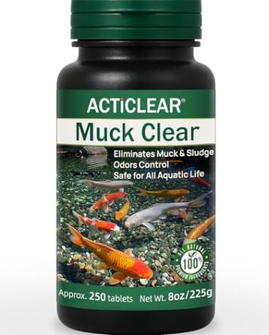 ActiClear Muck Clear – Natural Pond Sludge Treatment, 250 Tablets for Ponds, Fountains & Bird Baths, Beneficial Bacteria & Enzymes, Chemical-Free & Safe for Fish, Pets & Wildlife
