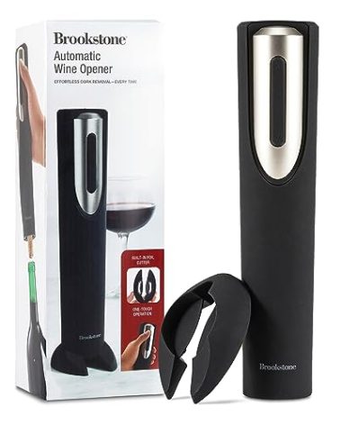 Brookstone Electric Wine Opener & Foil Cutter with Stand, Automatic Wine Bottle Opener, Battery Operated Corkscrew Opener, Kitchen, Wine Gifts for Men