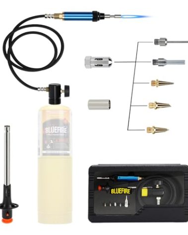 BLUEFIRE 3' Hose MAP/MAPP Gas Soldering Mini Pen Torch Kit Multi-Function Propane Torch with Free Flint Lighter Hotter Jewelry Torch Portable Brazing Welding Torch Kit by MAP Pro Propane Cylinder