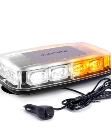 Xprite Upgraded 12" 72LED Rooftop Mini Strobe Lights, Emergency Safety Flashing Beacon Light bar with Magnetic Base for 12V-24V Construction Vehicles, Trucks, Snow Plow, Postal Car (Amber/White)