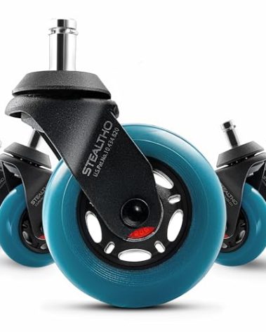 Stealtho Advanced Office Chair Wheels Set 5 Heavy Duty Casters - Silent Rolling Protection Hardwood Floors Carpets No Mat Needed - Soft Navy Polyurethane Standard Replacement 7/16" x7/8" Stem