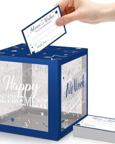 Funrous 51 Pcs Retirement Card Box Happy Retirement Party Decorations Well Wishes and Advice Card for Women Men Going Away Party Favors(Blue and Grey)