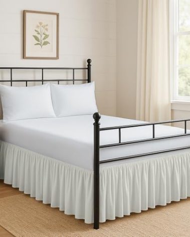Ruffled Bed Skirt Split Corners with Platform, Tailored Fit Hotel Quality Wrinkle Free Ultra-Soft Microfiber Dust Ruffle, Upto 18 Inch Drop, Full, Ivory