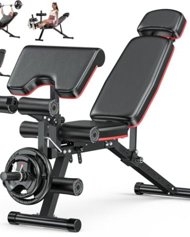 XDDIAS Workout Bench, Adjustable Weight Bench with Leg Extension and Leg Curl, Extended Headrest, 900LBS Preacher Curl Bench Incline Decline Flat Workout Bench for Home Gym Full Body Exercise