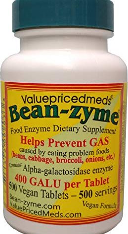 ValuePricedMeds Bean-Zyme Gas Relief for Adults Extra Strength (500 ct) is 400 GAUL per Tablet Alpha Galactosidase, Vegan, Cost Less, Digestive Enzyme Dietary Supplement Natural Food Enzyme