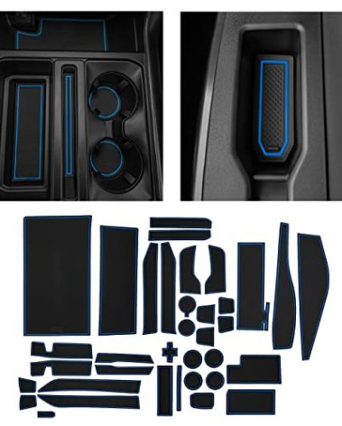 CupHolderHero Fits with Ford F150 Accessories 2021-2023 Premium Custom Interior Non-Slip Anti Dust Cup Holder Inserts, Center Console Mats, Door Pocket Liners 38pc Set (Bucket SuperCrew) (Blue Trim)