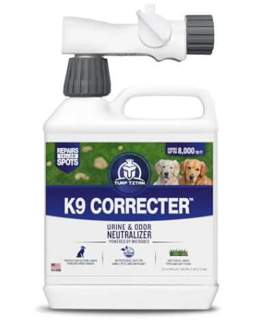 Turf Titan K9 Correcter w/Hose End– Dog Urine Neutralizer for Lawn (32 oz) – Urine Neutralizer For Dogs to Revive your Grass – Lawn Care Solution for Green, Odor-Free Grass – Covers Up to 8,000 Sq Ft