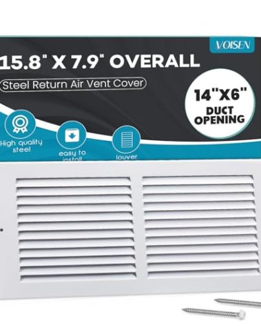 VOISEN Return Air Grille,Fits 14x6 Duct Opening,Steel Return Vent Cover, White Vent Cover Grill for Sidewall and Ceiling,HAVC Cold Air Return Vent Cover,Overall Size:15.8"W X 7.9"H