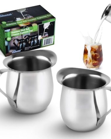 EHOMEA2Z Stainless Steel Bell Creamer Espresso Shot Frothing Pitcher Cup Latte Art (4, 8 Oz)